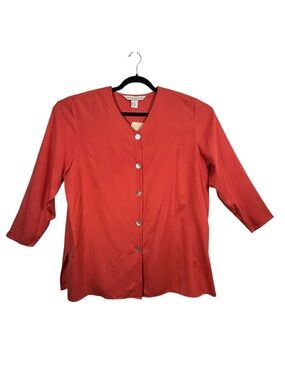 Melrose Silk Studio Pink Coral Button-Front Relaxed 100% Silk Shirt Classy NWT
